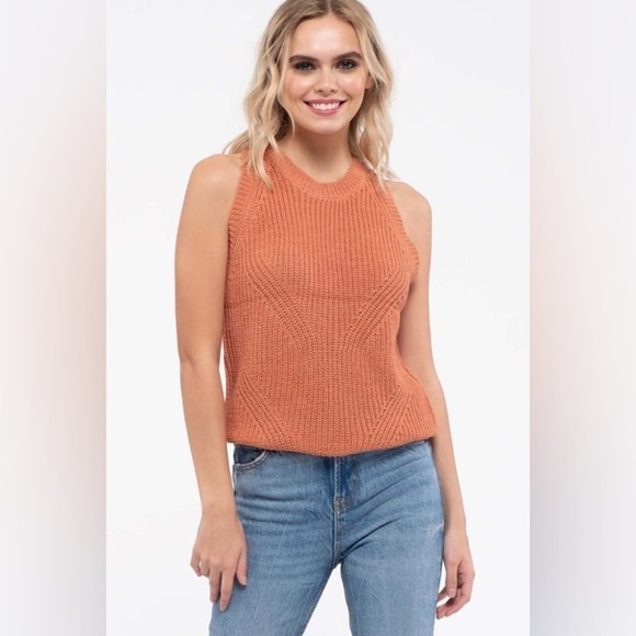 NWT Mine Women’s Knit Sweater Sleeveless Tank Top Sz Small, Sienna Orange - Picture 4 of 11
